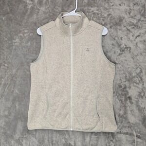 Brooks Brothers Women L Fleece Vest Full Zip Mock Neck Cream Granola‎ Layer Cozy